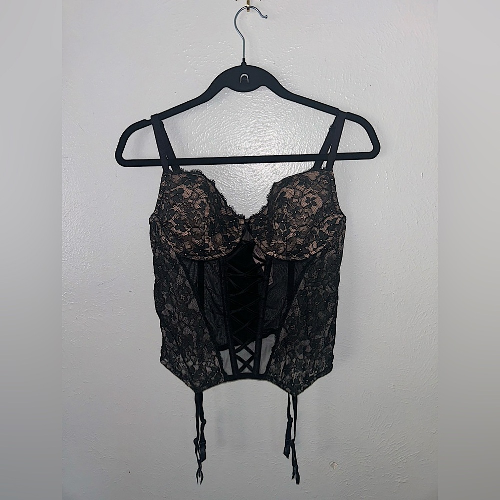 Victorias Secret Black Lace & Mesh Bustier Top